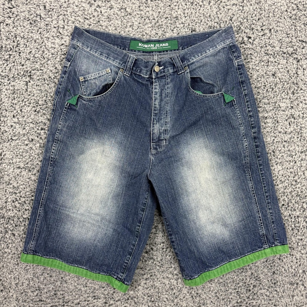 Koman Jeans Shorts Mens 36 Blue Denim Jorts Baggy Skater Hip Hop Y2K Vintage